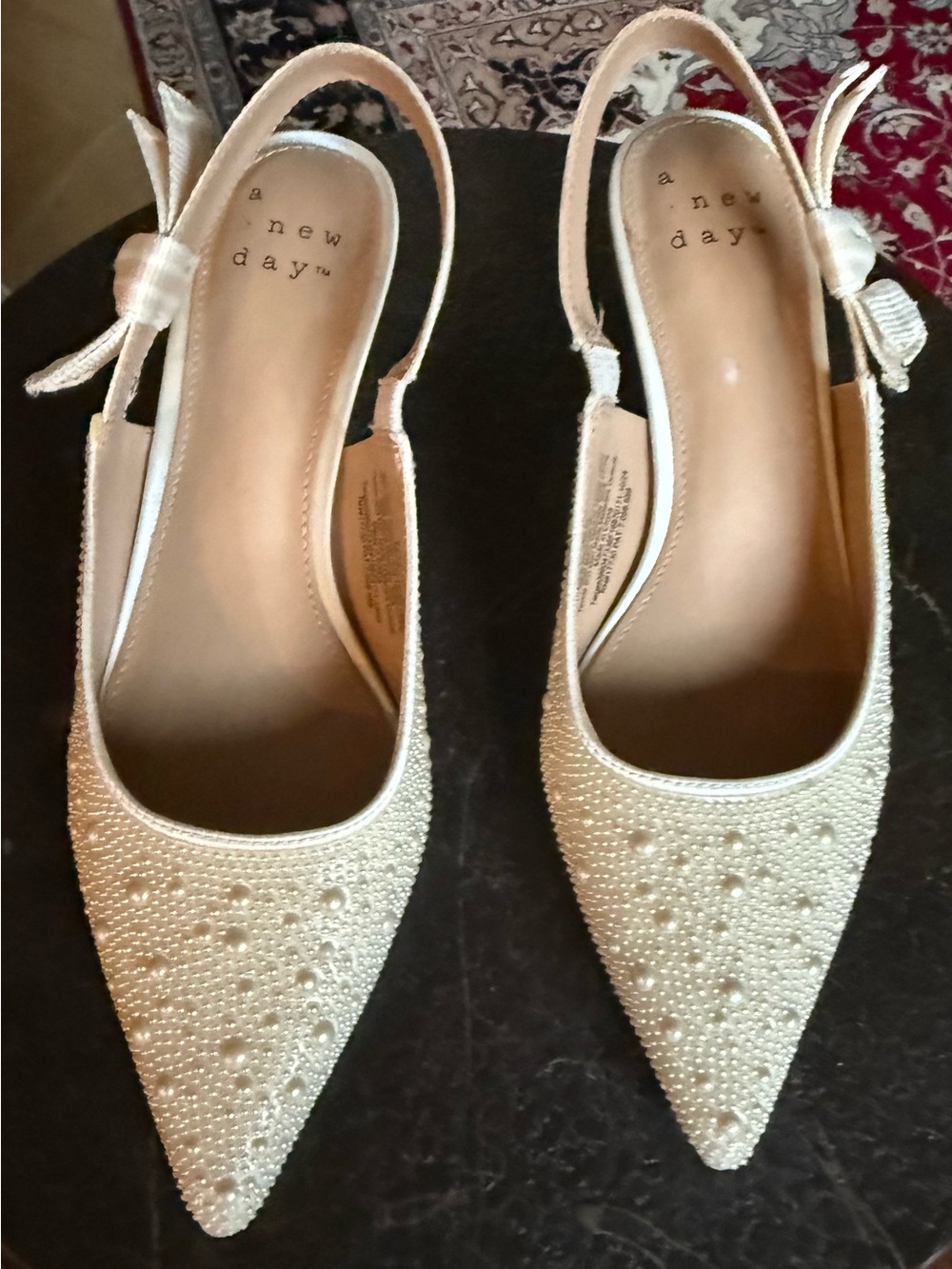 A New Day Ivory Pearl-Embellished Pointed Slingback Heels